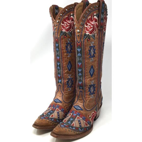 Allen’s Azulado Regina Sandstone Women's Size 7B Snip Toe Western Cowboy Boots - Picture 3 of 6